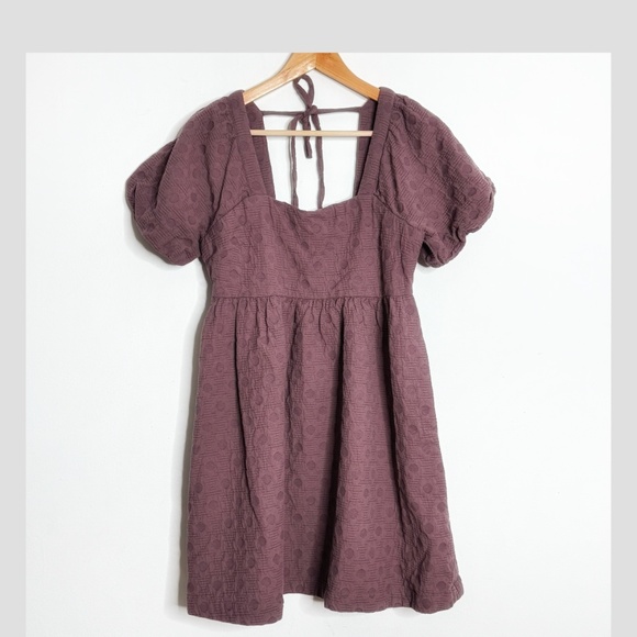 NWT Madewell Dress Empire Waist Puff Sleeve Baby Doll Dress Smoked Plum Size Med - Picture 2 of 15